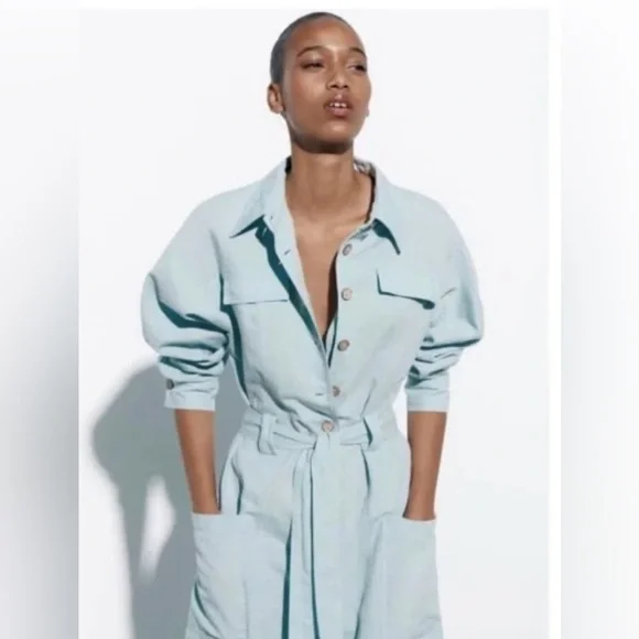 Zara Limited Edition Wide Linen Blend Cargo Jumpsuit. Size M - Picture 2 of 9